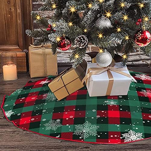 Christmas Tree Skirt Buffalo Plaid Tree Skirt Snowflake Thick Xmas Tree Skirt for Holiday Party Christmas Tree Decorations Indoor Outdoor Red and Green 48 Inch - Image 2
