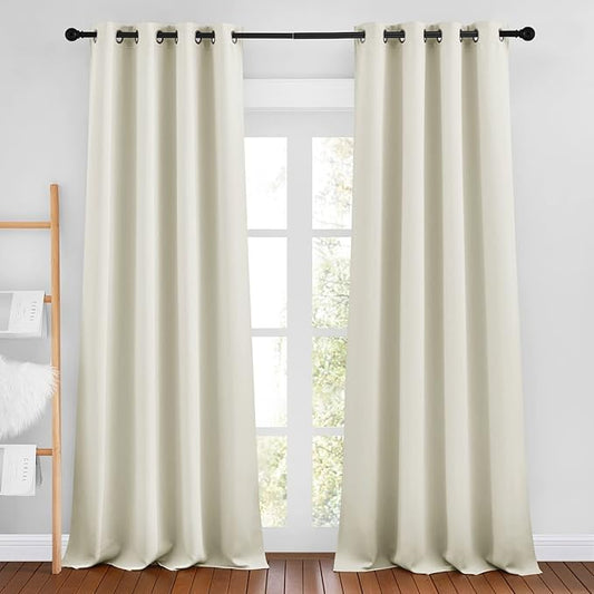 NICETOWN Beige Room Darkening Bedroom Curtains 96 inches Long, Grommet Thermal Insulated Room Darkening Window Treatments Sound Reducing for Living Room, W46 x L96, 2 Panels