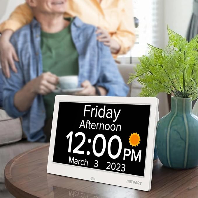 10.1 Inch Digital Alarm Clock with Date and Day of Week for Dementia Seniors, Clear Large Screen, Multiple Alarm Sets, Auto DST, Designed Specifically for Elderly - White - Image 8