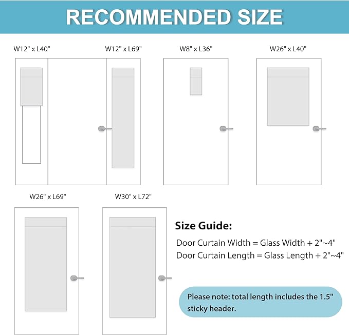 RYB HOME Blackout Door Curtain - Room Darkening Privacy Thermal Insulated Window Curtain Tie up Shades Energy Efficient for Patio/Front/Doorway French Door Blind, 30 x 72 inches, Stone Blue, 1 Panel