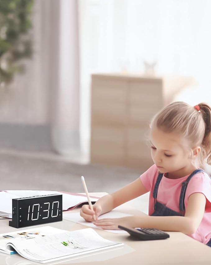 Alarm Clock for Heavy Sleepers with Bed Shaker, Vibrating Alarm Clock | Dual Alarms, USB Charger, 7.5" Large LED Display, 5 Dimmer, Snooze, 12/24H &DST, Plug in Clock with Memory Function - Image 7