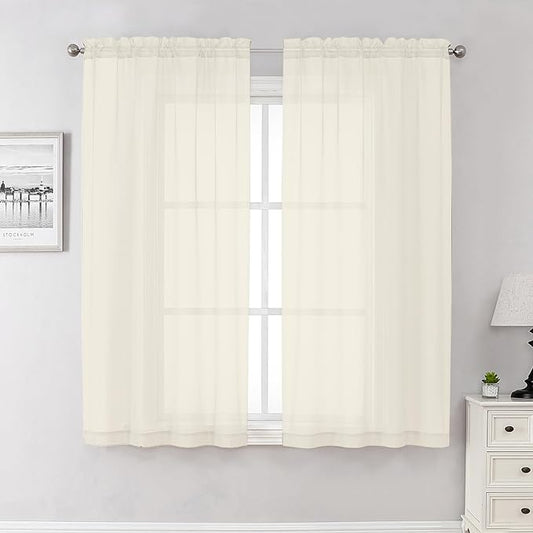 Lecloud Cream Sheer Curtains 63 Inch Length 2 Panels Set, Elegant Voile Window Curtains for Bedroom Living Room, Airy Sheer Drapes for Dinning Room with Rod Pocket, Each Panel 42 X 63 Inch