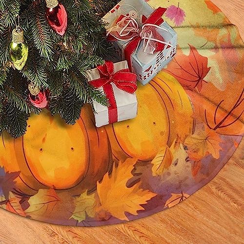 Fall Pumpkins Maple Thanksgiving Christmas Tree Skirts 48", Xmas Tree Cloth Mats Trees Skirts for Decor Gift, Home Decoration - Image 3