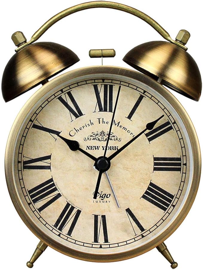 Maxspace Metal Golden Table Clock, Retro Vintage Non-Ticking Small Alarm Clock,Battery Operated Silent Quartz Movement HD Glass Desk Clock for Bedroom Living Room Indoor Decoration Kids?€? (Roman3)