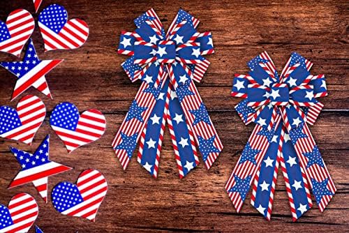 Large Patriotic Wreath Bow Veterans Day Bows for Wreath America Flag Star Bow for Patriotic 4th of July Decor Front Door Labor Day Tree Topper Decor Indoor Outdoor Ornament Supplies - Image 4