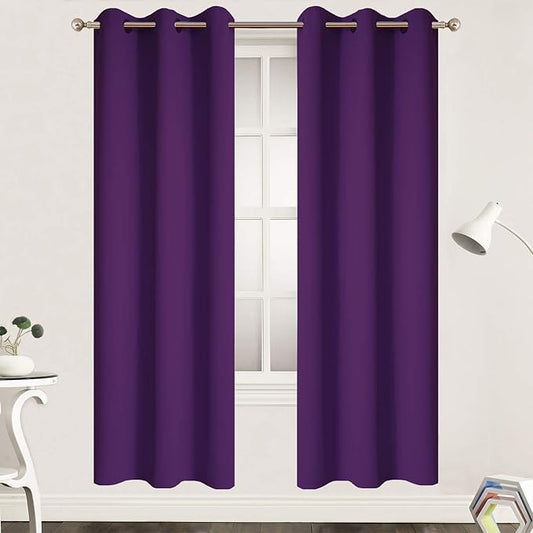 Yakamok Blackout Curtains Room Darkening Thermal Insulated Grommet top Window Curtains for Living Room, 38 x 72 Inch, Purple, Set of 2