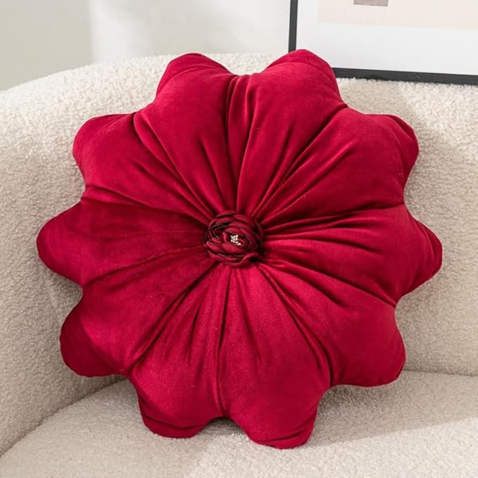 Flower Pillow Cushion Round Decorative Throw Pillow 15.7 Velvet Flower Shaped Pillow for Sofa Couch Vanity Chair Bed