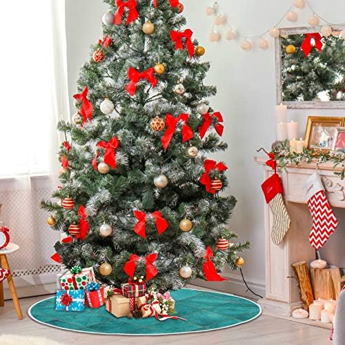 ATTX Teal Watercolor Argyle Geometric Plaid Christmas Tree Skirt 47.2 inch Ornaments Xmas Tree Skirts for Christmas Holiday Decoration New Year Party - Image 4