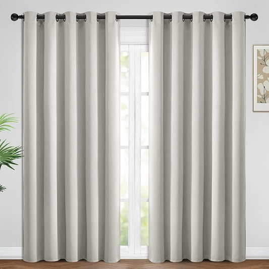 Yakamok Blackout Curtains Room Darkening Thermal Insulated Window Panels,Solid Grommet Top Drapes for Bedroom/Living Room(62Wx96L, Light Beige, 2 Panels)