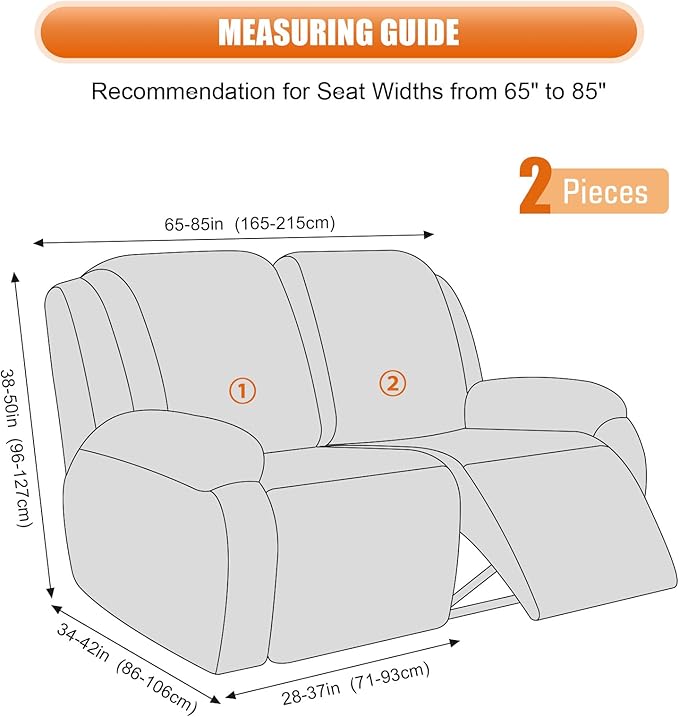 VANSOFY Oversized Recliner Cover, 2-Pieces Stretch Reclining Couch Cover with Pockets Loveseat Sofa Slipcovers Soft Washable Furniture Protector for Dogs Cats(Dark Gray)