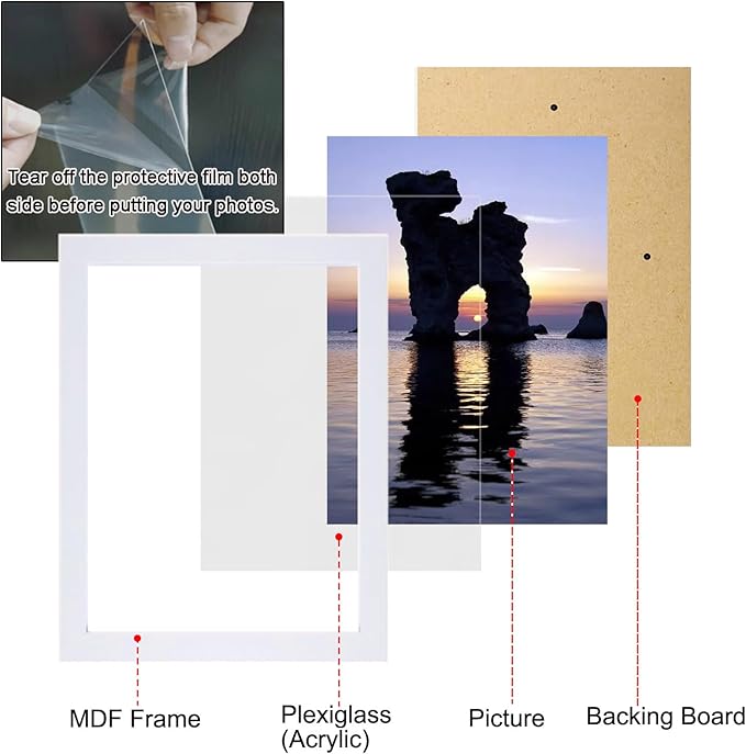Picture Frame Set 10 pack, Farmhouse Photo Frames, Gallery Wall Frame Collage, 8x10 5x7 4x6 Frames in 3 Different Finishes Picture Frames For Wall or Desk, White