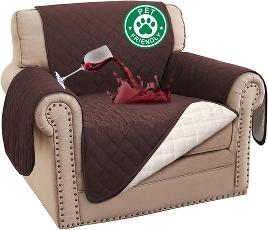 Turquoize 100% Waterproof Sofa Covers Chair Cover Slipcover Couch Protector Triple Non-Slip Sofa Slipcover for 1 Cushion Furniture Protector for Pets, Kids,Dog (Chair 23", Brown)