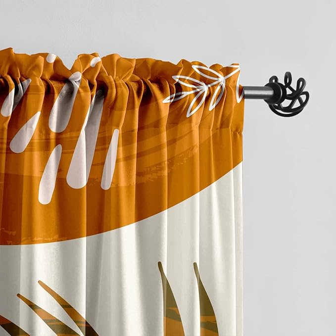 Colorful Boho Curtains Mid Century Modern Semi Sheer Curtains 52X96 Inch Abstract Leaves Retro Rainbow Living Room Curtain 2Pc Fun Geometric Drapes Yellow Plant Window Curtain for Bedroom