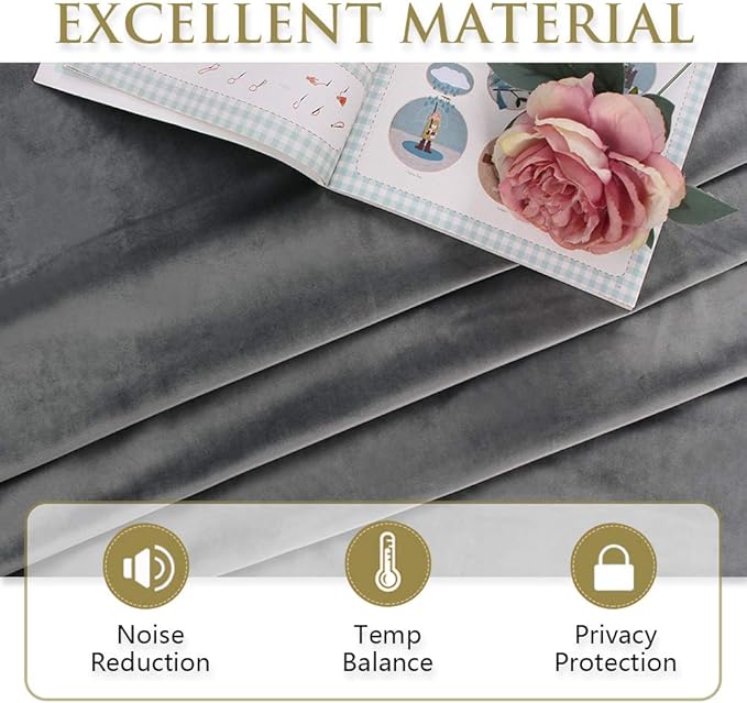 StangH Grey Velvet Curtains 84 inches Light Blocking Thermal Insulated Doorway Drapes Thick Heavy Room Dividers for Living Dining Room/Home Office, W42 x L84, 2 Panels