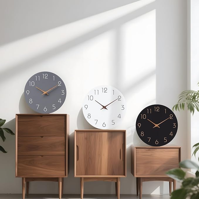 Mosewa Wall Clock Silent Non Ticking Decorative for Kitchen Bedroom Bathroom Office Living Room Battery Operated 10 Inch Gray Modern