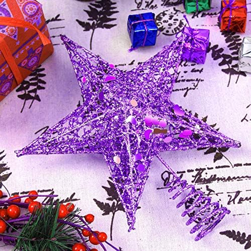 URATOT 8 Inches Glittered Christmas Tree Topper Purple Metal Christmas Treetop Hallow Wire Star Topper for Christmas Home Decoration - Image 5