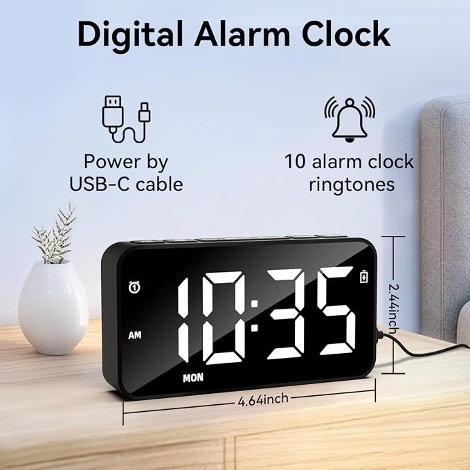 Plug in Digital Alarm Clocks with Rechargeable Backup Battery for Bedrooms Living Room Study Loud Bedside Desk Clock with Memory Function Dual Alarm 3 Modes Weekends Weekdays Every Day for Kids Adults - Image 2