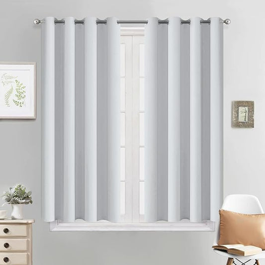 Yakamok Blackout Thermal Insulated Window Curtain Valance for Living Room Bedroom Set of 2 Panels,Greyish White,52" Wide x 45" Long