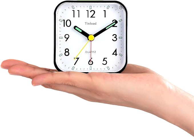 Tinload Small Battery Operated Analog Travel Alarm Clock Silent Non Ticking, Gentle Wake, Ascending Beep Sounds, Snooze,Lighted on Demand, Easy Set(Black) - Image 2