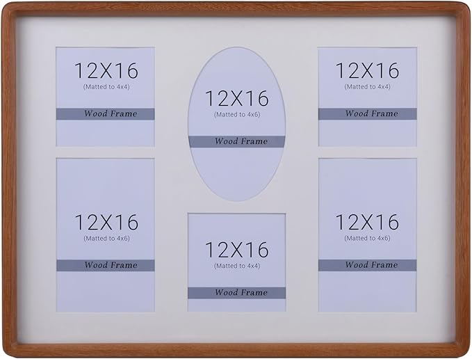 12x16 Collage Picture Frame Teak Wood, Multiple 6 Photos or 12x16 without Mat, Rustic Photo Frame with Tempered Glass Hanging Displaying Horizontally or Vertically