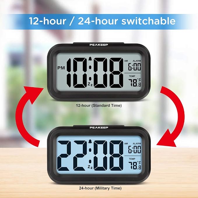 Peakeep Night Light Digital Alarm Clock Battery Operated Indoor Temperature | Small Cordless Cute Clock for Bedroom Desk Travel, Simple to Use for Teens Kids (Black) - Image 5