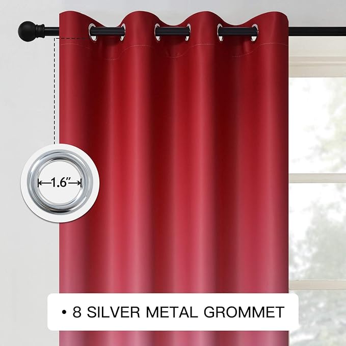 COSVIYA Grommet Ombre Room Darkening Curtains 96 inches Long for Kids Bedroom, Polyester Light Blocking Red to Black Gradient Window Drapes/Curtains for Living Room,2 Panels, 52x96 inches