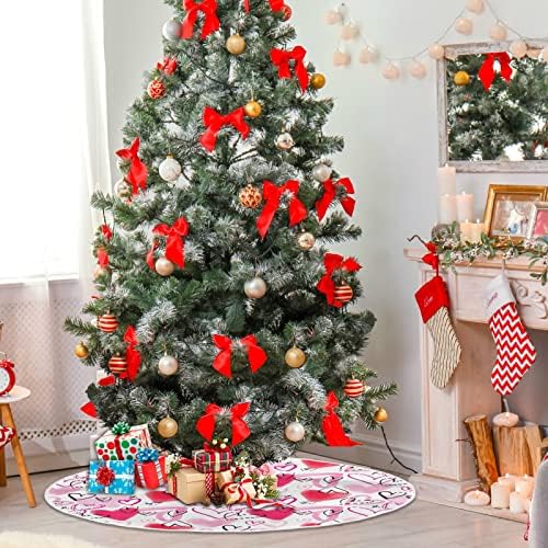 ValentineTree Skirt 36" Love Romantic Doodle Pink Hearts Christmas Tree Skirts Mother's Xmas Mat for HoliFestival Party Wedding Decor - Image 4