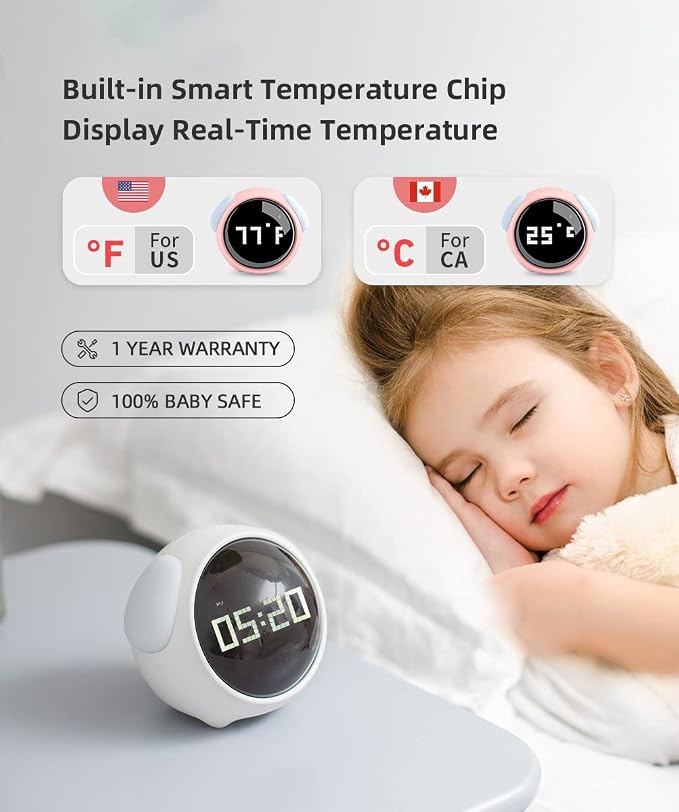 Kids Alarm Clock, Dual Alarm Setting, Adjustable Brightness Night Light, Voice-Activated,Temperature Detection, Wake-up Alarm Clock, Toy and Gift for Toddler, Children, Students, Boys&Girls - Image 6