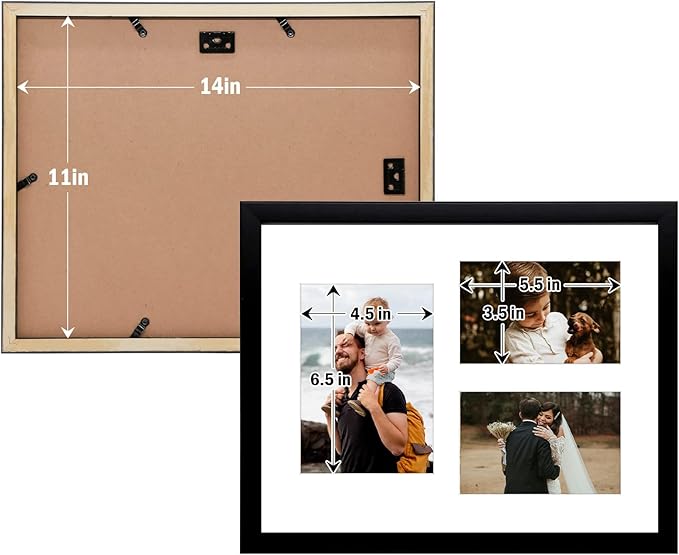 Golden State Art, 11x14 Black Wood Picture Frame - White Mat for 5x7 and 4x6 Photos - Real Glass, Sawtooth Hanger, Swivel Tabs - Wall Mounting - Great for Posters, Weddings, and Engagements