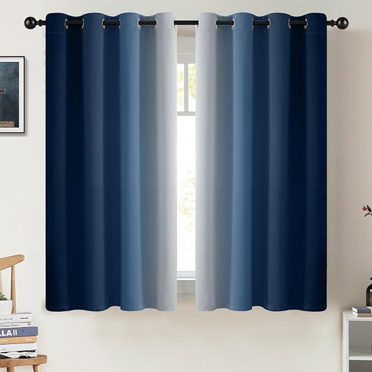 COSVIYA Curtains & Drapes Ombre Blue Curtains 54 inch Long 2 Panels Set, Grommet Room Darkening Light Blocking Insulated Thermal Gradient Window Curtains for Bedroom/Living Room,52x54 inches