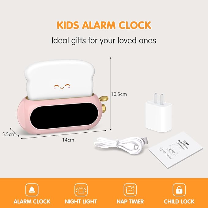Cute Digital Clock for Bedrooms, Kids Alarm Clocks with Night Light Lamp, 10 Alarm Tones, Adjustable Brightness, Nap Timer, Snooze, Power-off Memory, Bedside Clocks for Girls Kids Teens Birthday Gifts - Image 7