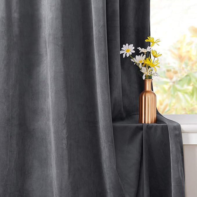 StangH Extra Long Velvet Curtain Panels - Super Soft Velvet Textured Blackout Drapes for Bedroom Thermal Insulated Window Privacy Blinds for Villa/Living Room, Grey, 52 x 108 Inch, 2 Panels