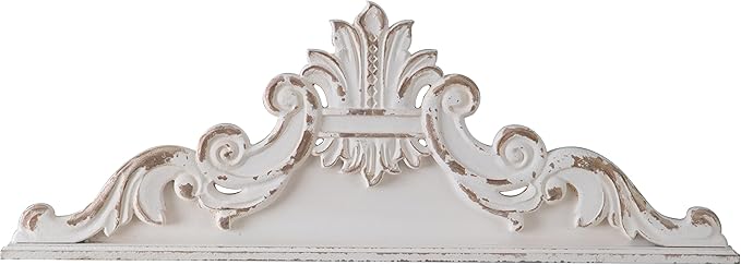 SOFE 39 inch Floral Carved Wall Sculptures French Country Wall Decor, Gorgeous Shabby Chic White Wood Wall Art, Arabesque Over The Door Decor for Farmhouse Living Room Bedroom Entryway Kitchen