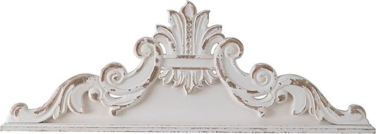 SOFE 39 inch Floral Carved Wall Sculptures French Country Wall Decor, Gorgeous Shabby Chic White Wood Wall Art, Arabesque Over The Door Decor for Farmhouse Living Room Bedroom Entryway Kitchen