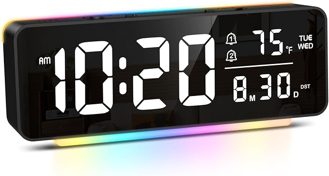 Digital Alarm Clock, LED Digital Clock for Heavy Sleepers/Kids with 11 Colors Night Light, 5 Levels Brightness, Dual Alarm, 3 Volume, Snooze, Night Mode, Desk Clock for Home, Bedroom, Office by Ankilo