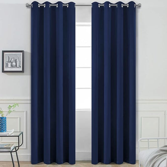 Yakamok Blackout Curtains 96 Inches Long Set of 2 Panels with Grommet Thermal Insulated Light Blocking Window Drapes for Bedroom/Living Room, Navy Blue Color, W52 x L96