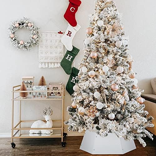 FORUP Metal Christmas Tree Ring, Christmas Tree Collar with Printed Snowflake, Christmas Tree Skirt Base Stand for Christmas Decorations (Cream White) - Image 5