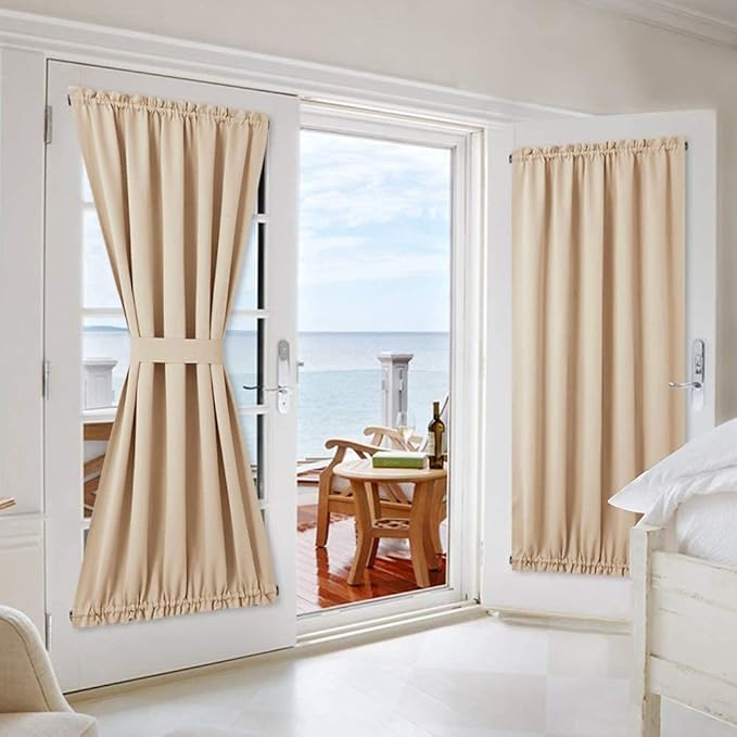 NICETOWN Door Curtain Window Panel - Thermal Insulated Room Darkening Window Treatment French/Sliding/Patio Door Blind Drapery for Privacy (One Panel, 54" Wide x 72" Long, Cream Beige)