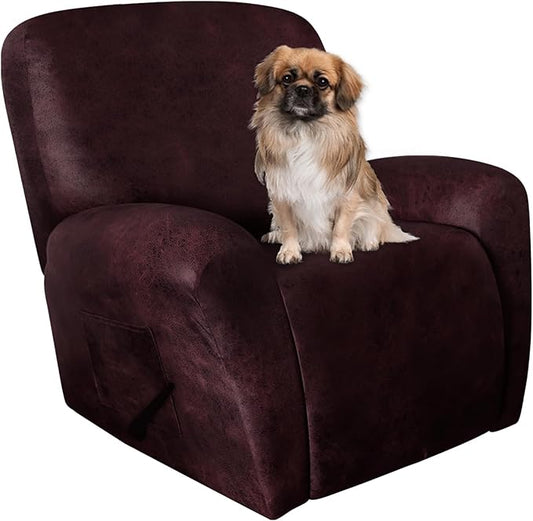 ANARACHON Leather Like Recliner Chair Covers Heavy Duty, 4 Pieces Recliner Cover for Recliner Chair, Leather Cover for Recliner slipcovers Washable for Pets (Wine)