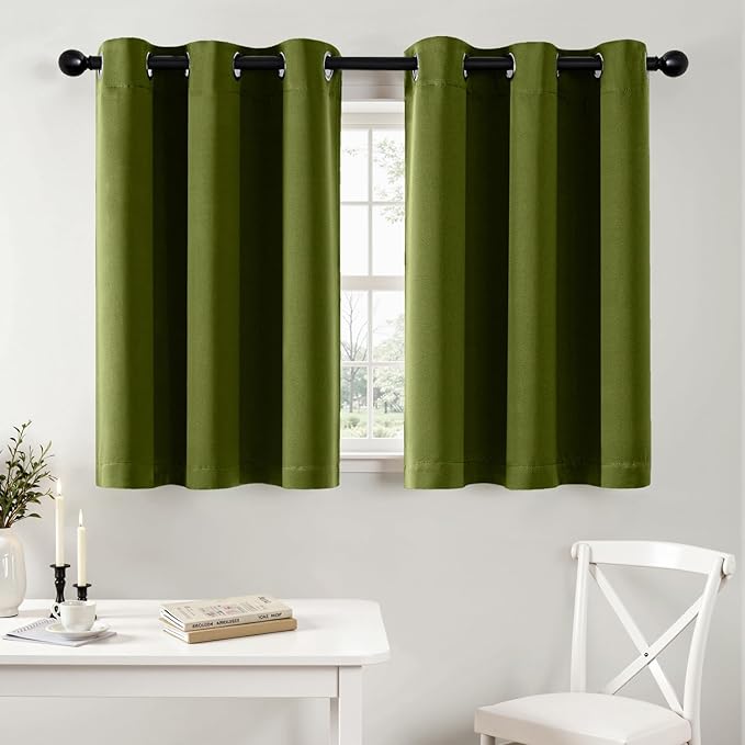 MIULEE Light Olive Green Blackout Curtains for Bedroom Living Room 36 Inches Long 2 Panels, Thermal Insulated Room Darkening Drapes Grommet Noise Reducing Light Blocking Window Treatments 40x36 Inch