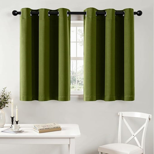 MIULEE Light Olive Green Blackout Curtains for Bedroom Living Room 36 Inches Long 2 Panels, Thermal Insulated Room Darkening Drapes Grommet Noise Reducing Light Blocking Window Treatments 40x36 Inch