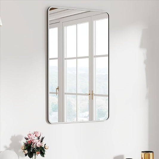 SCWF-GZ 20x30 Rectangle Mirror Full Length Wall Mounted Hanging or Against Wall Metal Frame Dressing Make-up Mirrors for Entryway Bedroom Bathroom Living Room 20 30 inch Silver