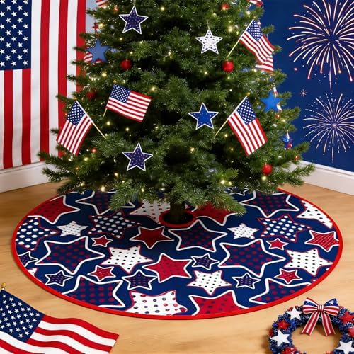 36 Inch Summer Tree Skirt Reversible 4th of July American Flag Day Decorations, Double Sided Print Mat Christmas Tree for Holiday Party (Summer/Independence Day) - Image 7