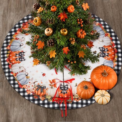 48 Inch Fall Tree Skirt Mat Short Plush Pumpkin Tree Skirts for Indoor Outdoor Fall Tree Decoration - Image 2