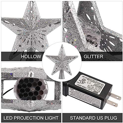 BLOOMWIN Christmas Tree Topper Lighted with Snowflake Projector, LED Rotating Hollow Snowflake, 3D Glitter Lighted Silver Snow Tree Topper for Xmas Tree Festival Decorations Lights - Image 4