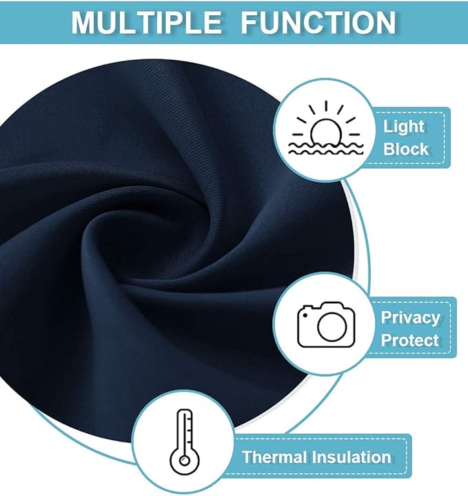 RYB HOME Blackout French Door Curtain - Privacy Thermal Insulated Window Shades for Patio Kitchen Front Entry Back Door Glass Window, Self Adhesive No Drill, 1 Panel, 26" W x 80" L, Navy
