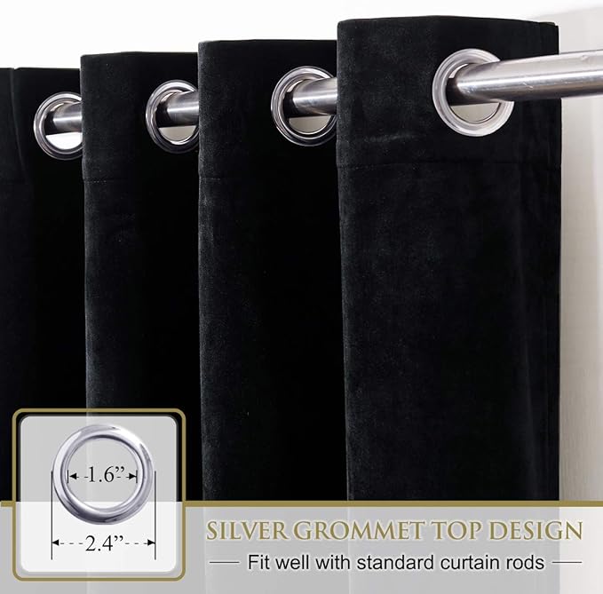 StangH Black Blackout Velvet Curtains 84 inches Long - Grommet Thermal Insulated Curtain Panels Chill Resist Keep Warm for Living Room, Black, W52 x L84 Inches, 2 Pieces