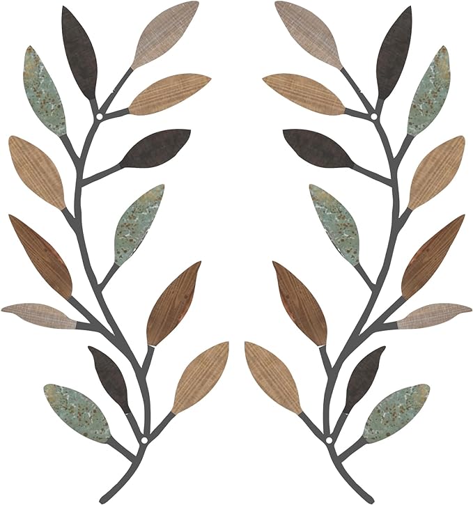 Zhengmy 2 Pieces Metal Tree Leaf Wall Decor Vine Olive Branch Leaf Wall Art Living Room, Hallway Wall Decor Outdoor Decoration(Classic Color)