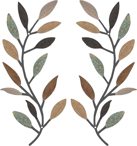 Zhengmy 2 Pieces Metal Tree Leaf Wall Decor Vine Olive Branch Leaf Wall Art Living Room, Hallway Wall Decor Outdoor Decoration(Classic Color)