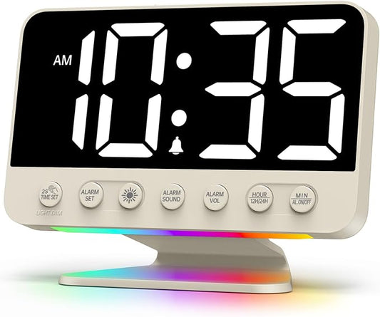 Odokee Digital Alarm Clocks for Bedrooms with Large Bold Number | Electric Desk Clock with Night Light & Brightness Dimmer - Loud Alarm for Heavy Sleepers with Adjustable Volume - Putty by Odokee